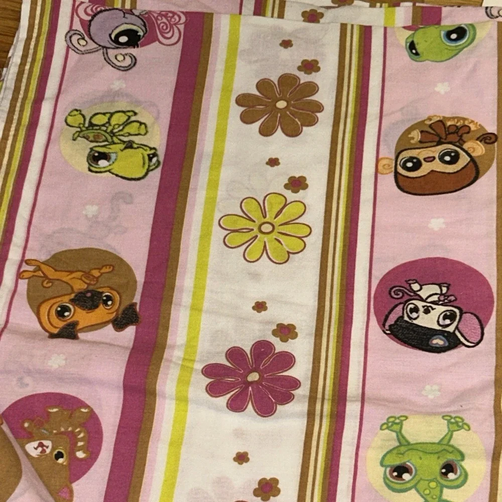 2008 LPS Twin Flat Sheet Fabric Littlest Pet Shop VTG Y2K Rare F1